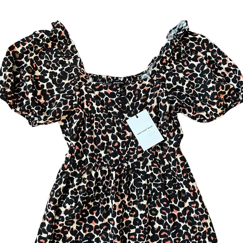 New with tags Who What Wear leopard print square neck puff sleeve mini dress XS - Picture 3 of 8